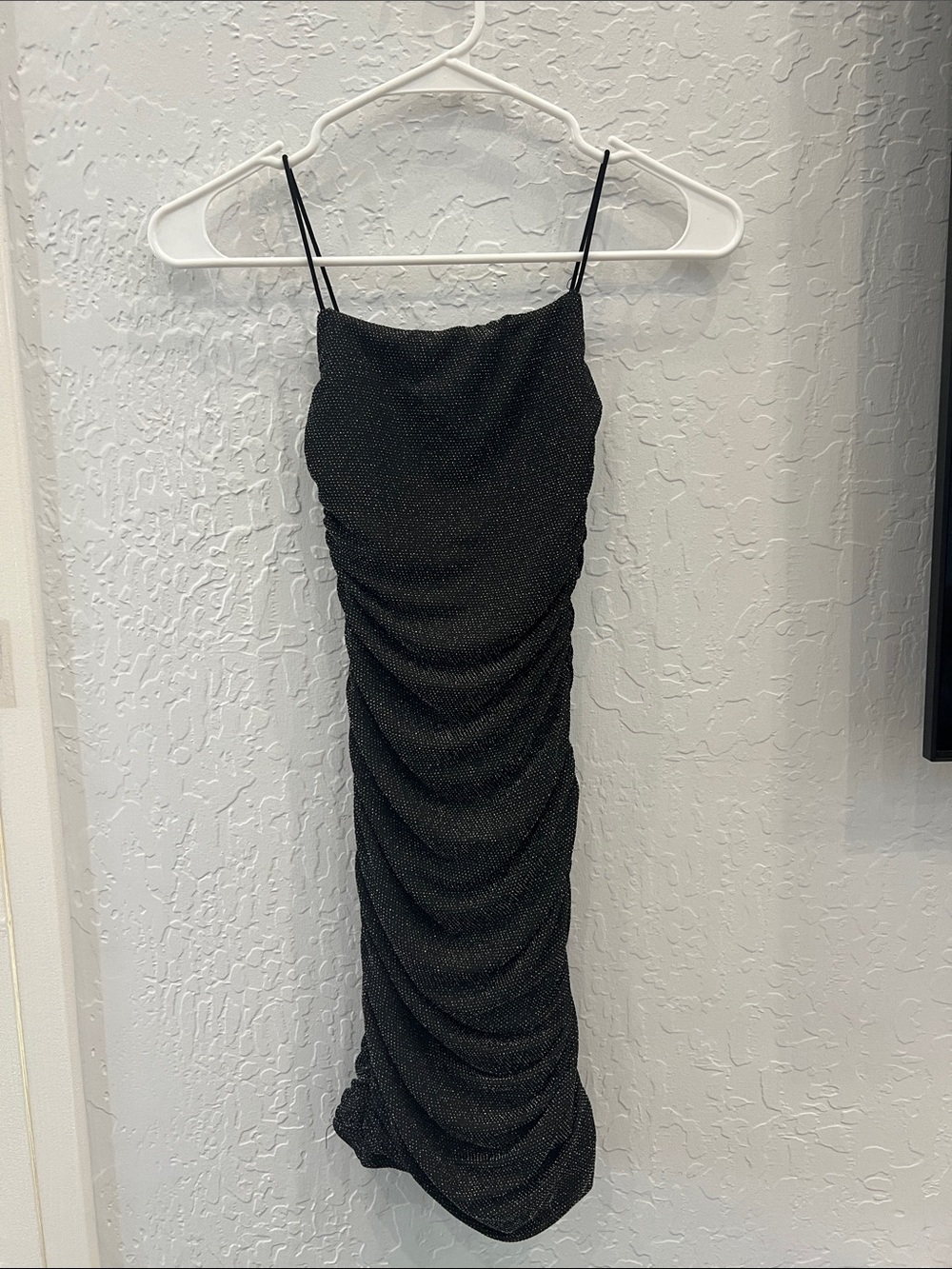 Black Sparkle Ruched Slip Dress by Princess Polly.